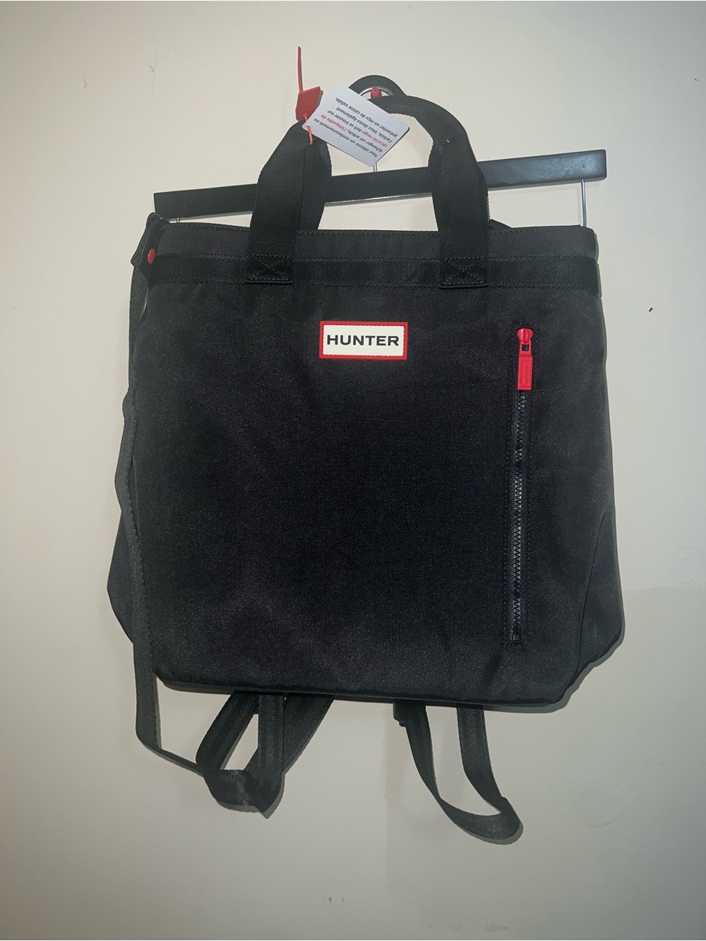 Hunter Black Backpack Tote with Red Accents